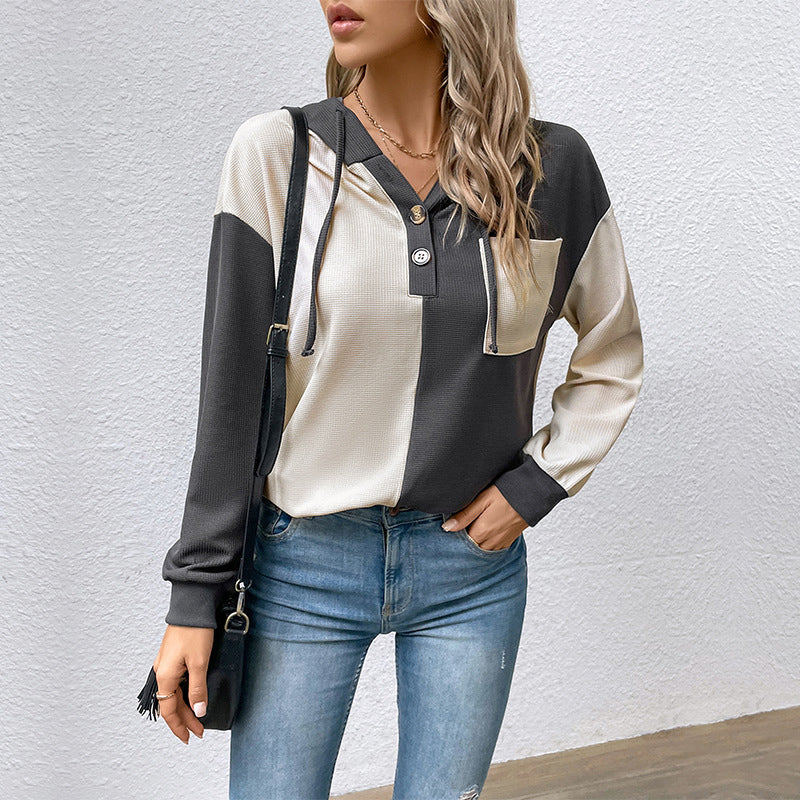 Grey Colourblocked V-Neck Top
