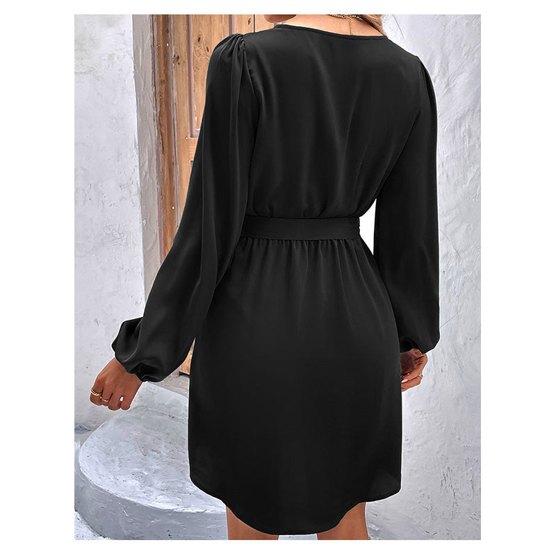 Black V Neck A-Line Dress