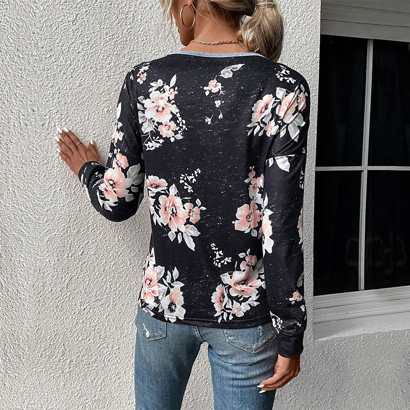 Floral Printed Cuffed Sleeves Top
