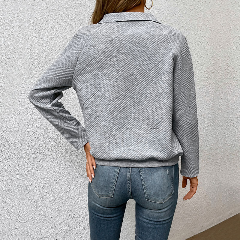 Grey Self Design Shirt Collar Top