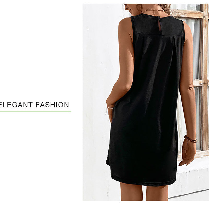 Round Neck Sleeveless Gathered or Pleated A Line Dress