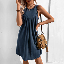 Navy Blue Sleeveless A-Line Dress