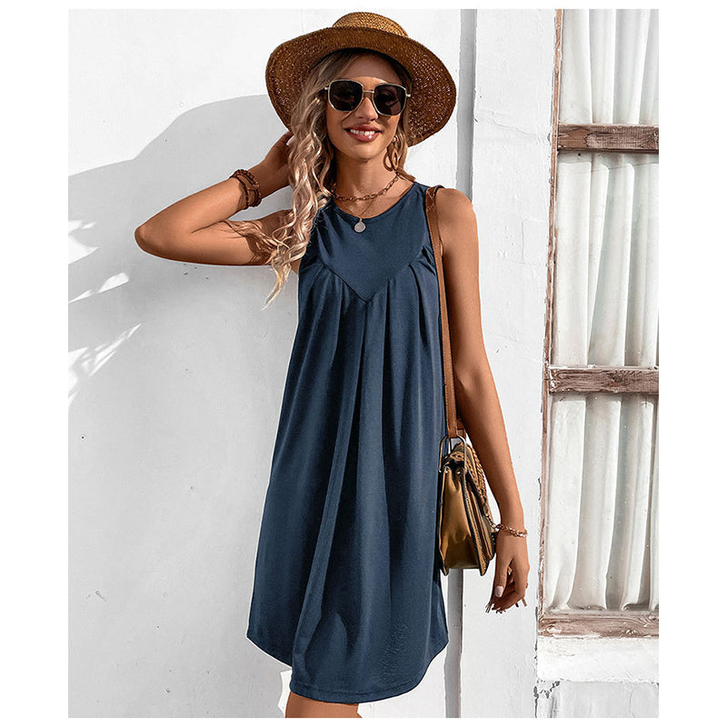 Navy Blue Sleeveless A-Line Dress