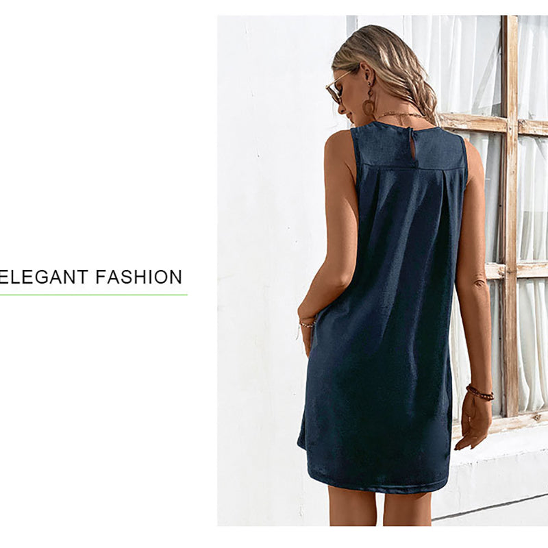 Navy Blue Sleeveless A-Line Dress