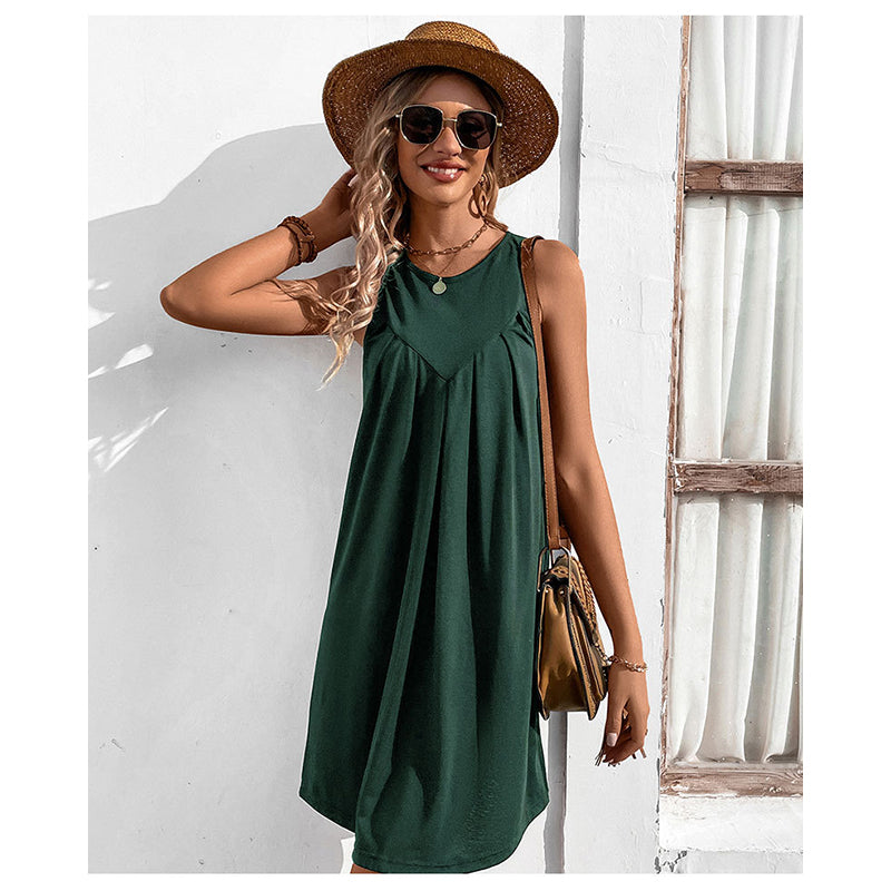 Green Sleeveless A-Line Dress