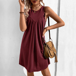 Maroon Round Neck A-Line Dress