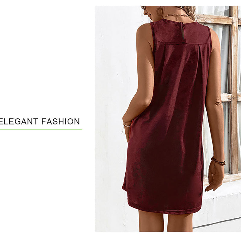 Maroon Round Neck A-Line Dress