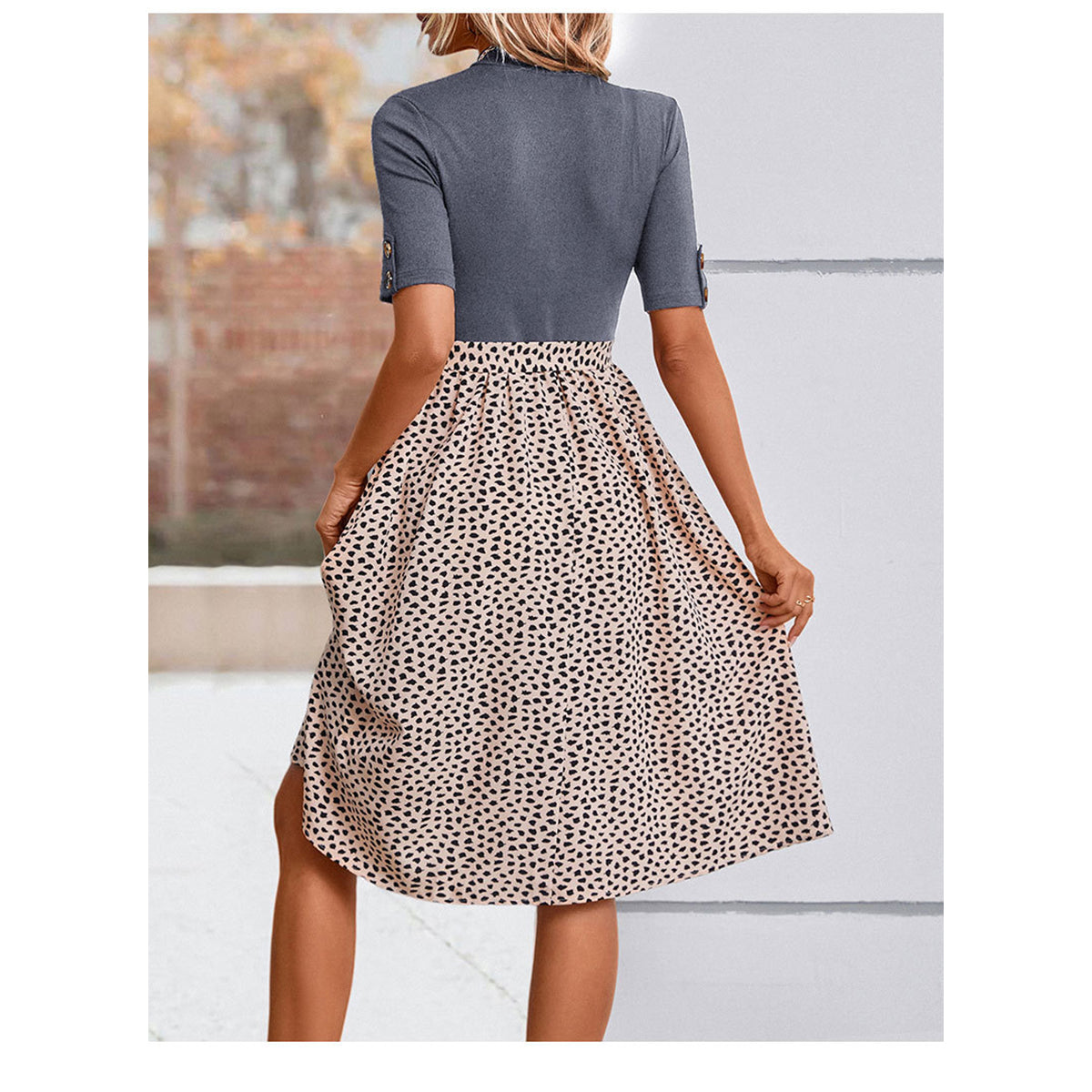 Grey Animal Printed Midi A-Line Dress