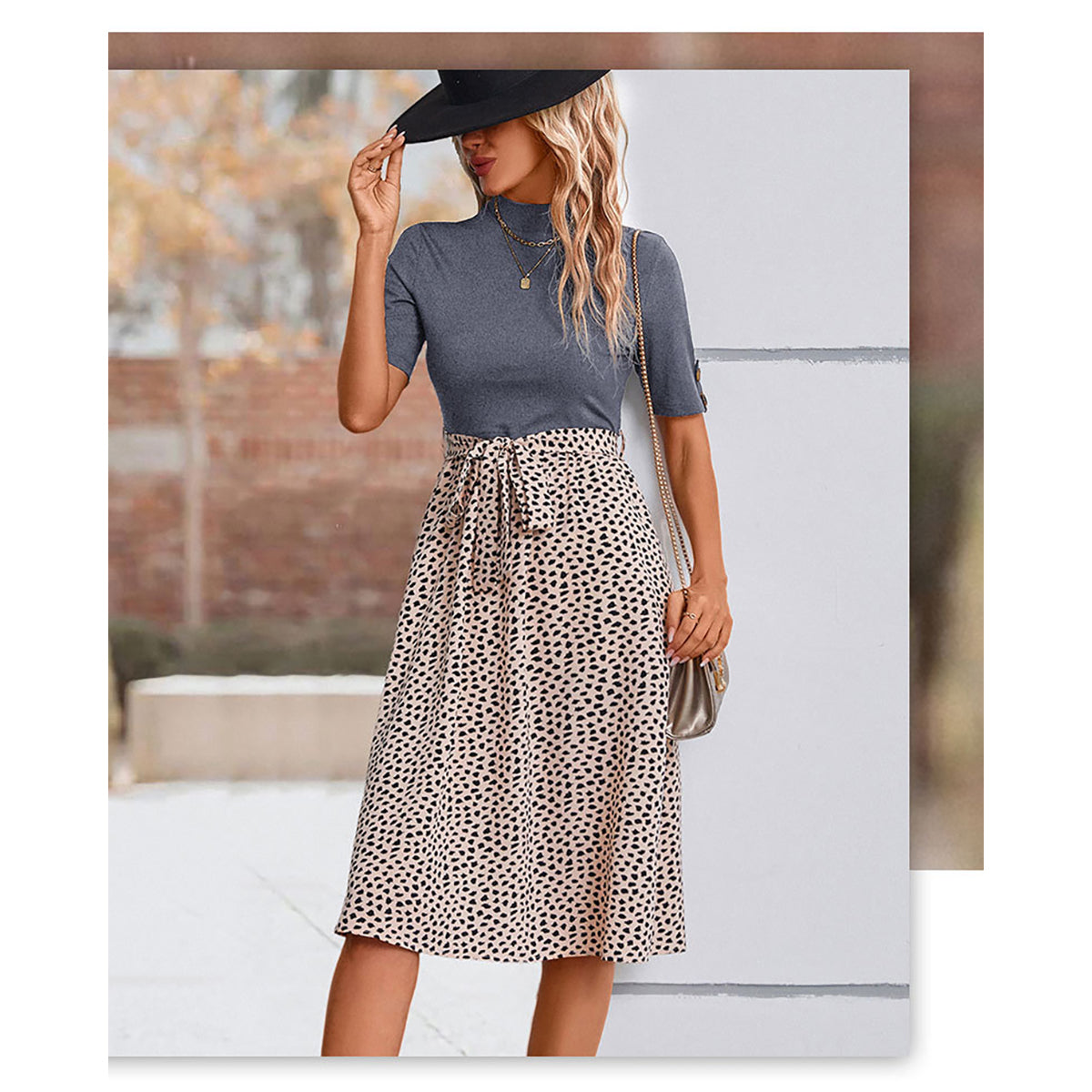 Grey Animal Printed Midi A-Line Dress