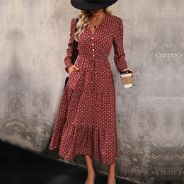 Red Printed Layered A-Line Dress