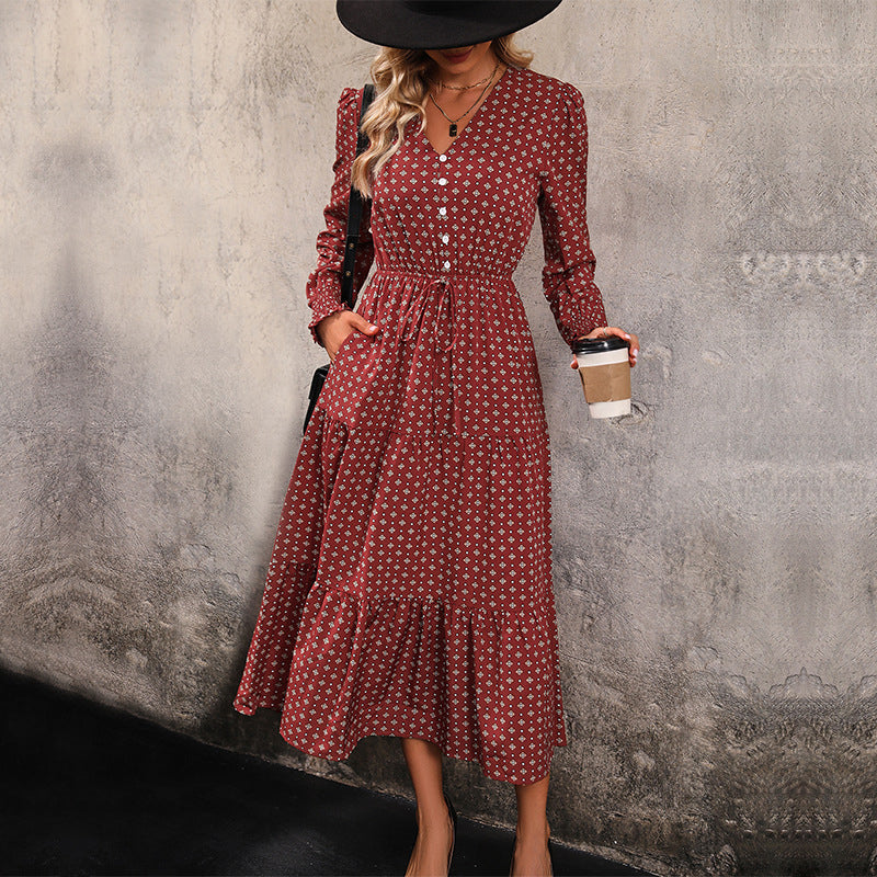 Red Printed Layered A-Line Dress