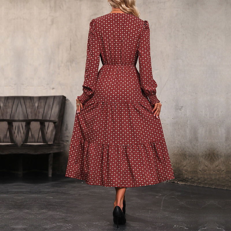 Red Printed Layered A-Line Dress