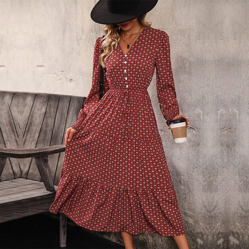 Red Printed Layered A-Line Dress