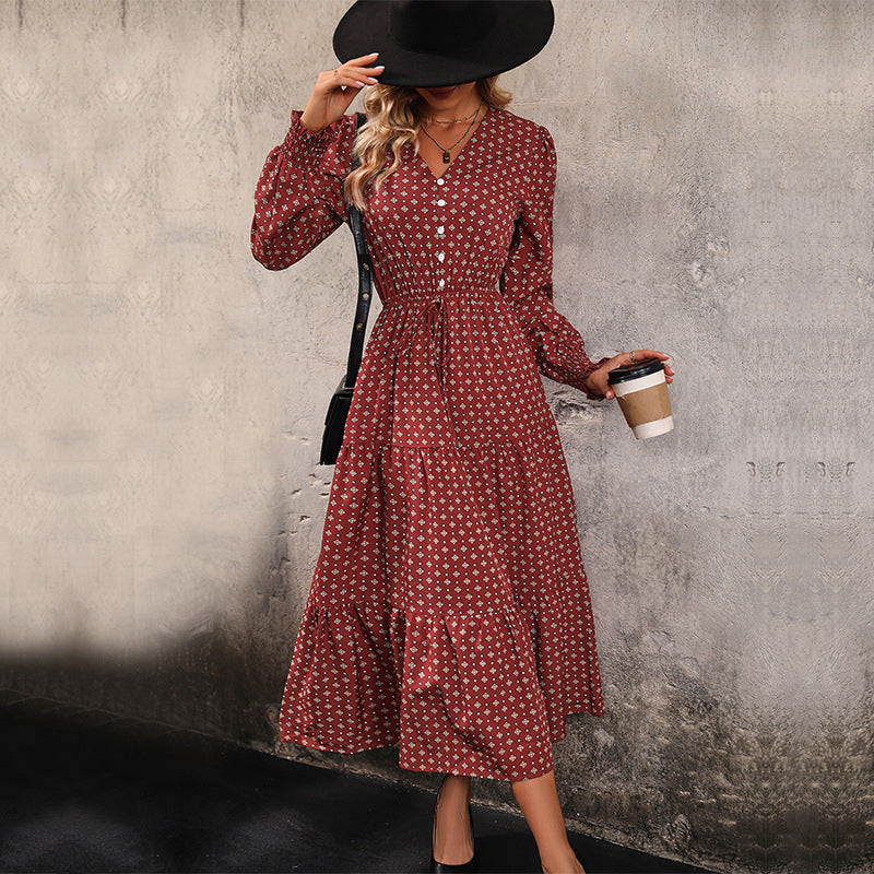 Red Printed Layered A-Line Dress