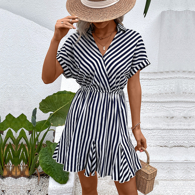 Black & White Monochrome  Striped Printed Fit & Flare Dress
