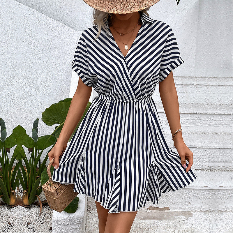 Black & White Monochrome  Striped Printed Fit & Flare Dress