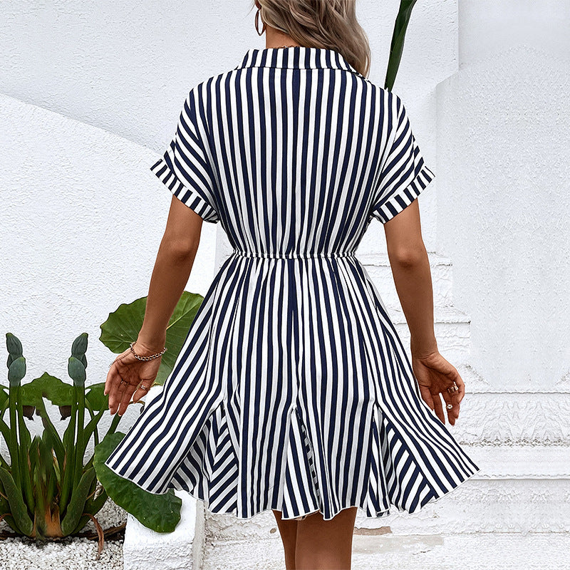 Black & White Monochrome  Striped Printed Fit & Flare Dress