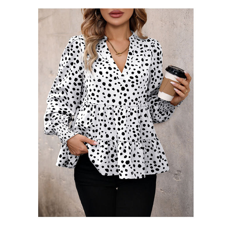White Abstract Printed Smocked A-Line Top