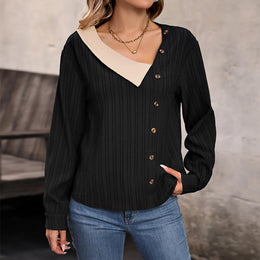 Women Vertical Striped V-Neck Top