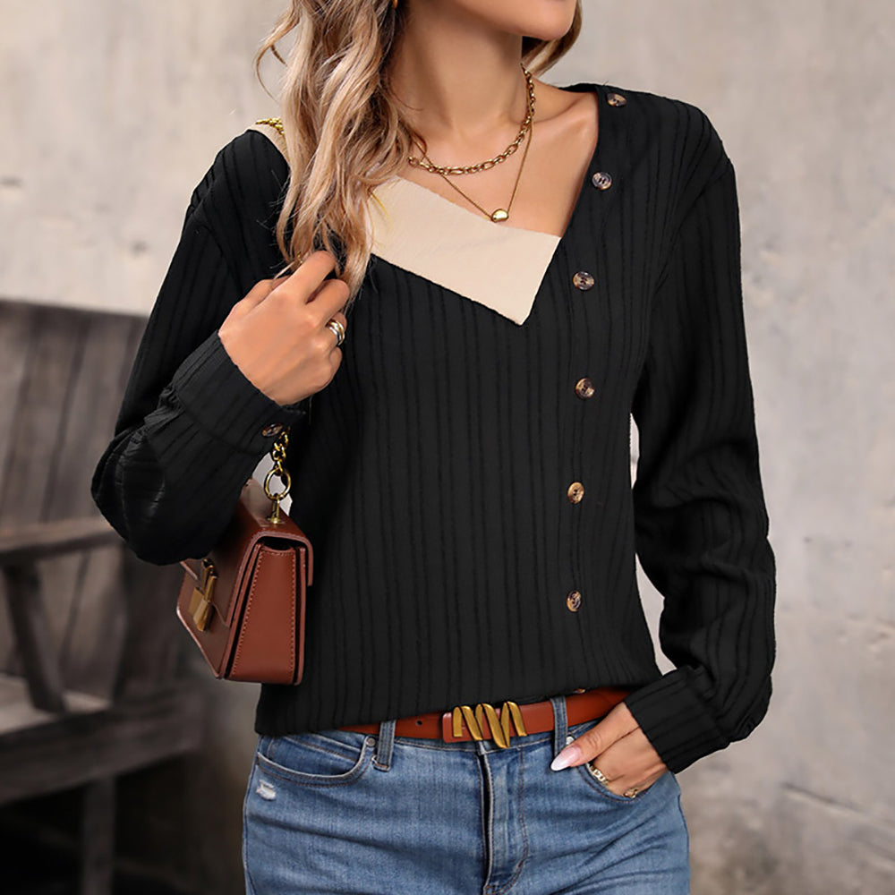 Women Vertical Striped V-Neck Top