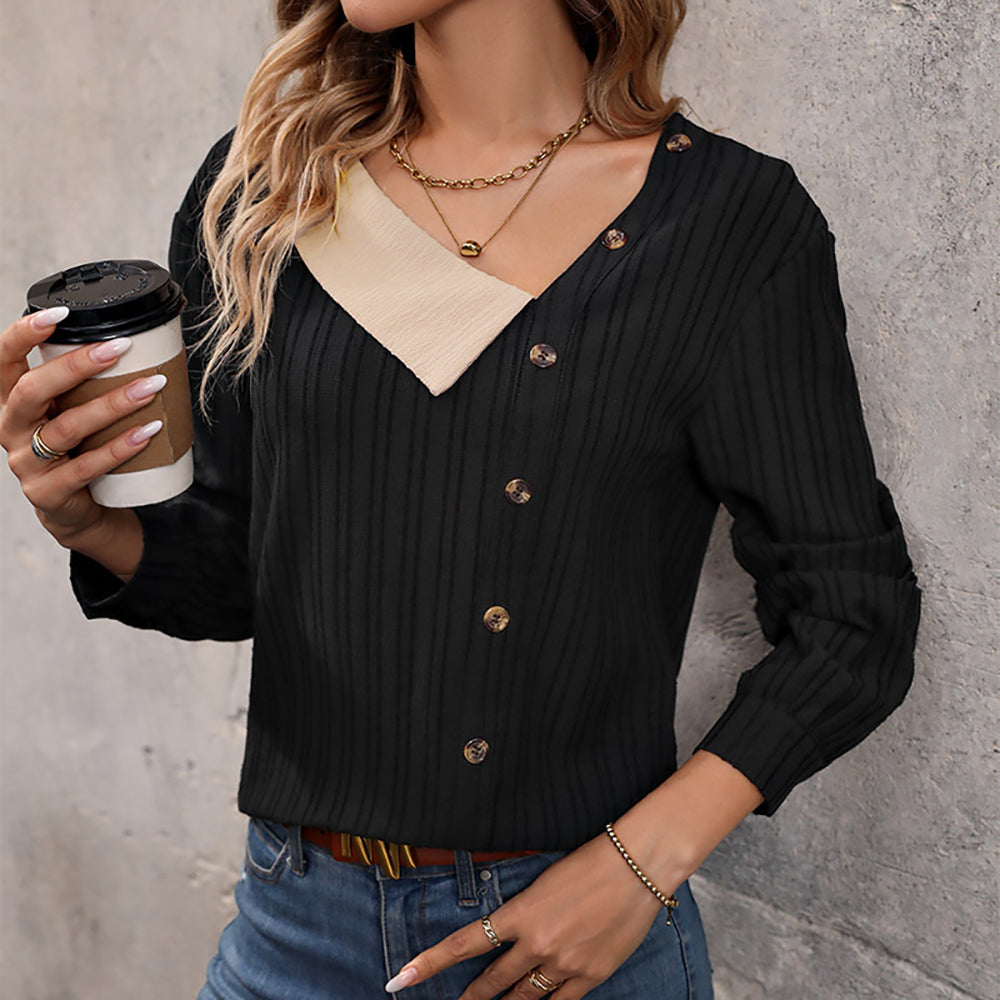 Women Vertical Striped V-Neck Top