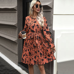 Brown & Black Floral Printed A Line Dress