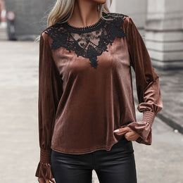 Brown & Black Floral Self Design Lace Up Regular Top