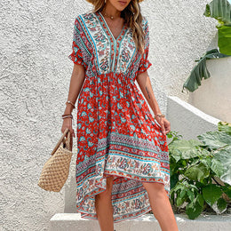 Floral Printed Extended Sleeves Fit & Flare Dress