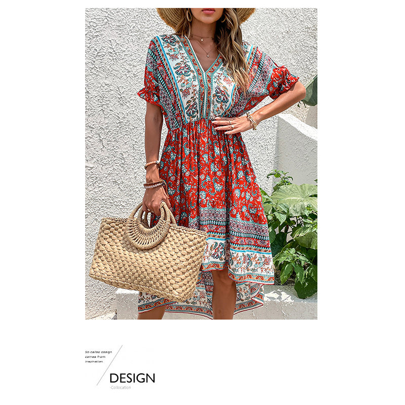 Floral Printed Extended Sleeves Fit & Flare Dress