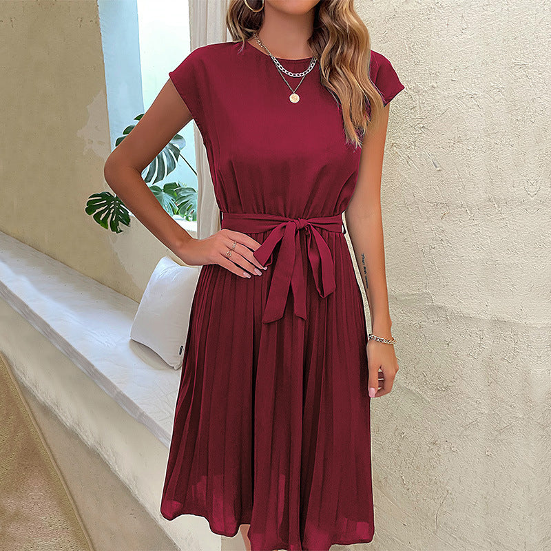 Maroon Extended Sleeves Fit & Flare Midi Dress