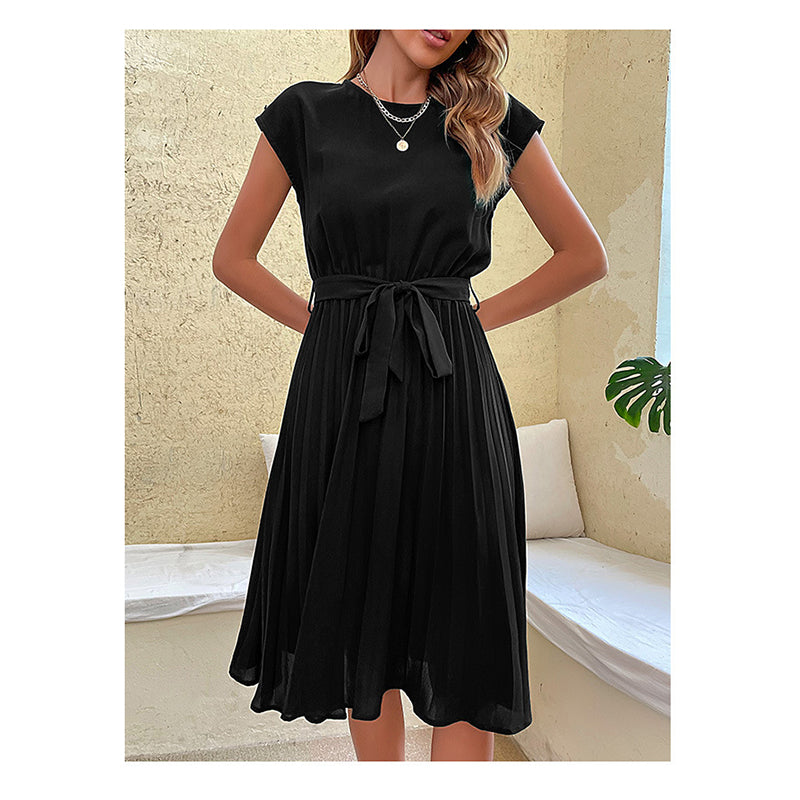 Black Extended Sleeves Fit & Flare Midi Dress