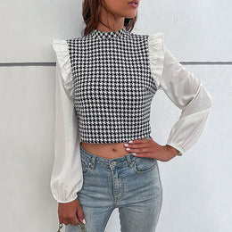 Black & White Checked Ruffles Crop Top