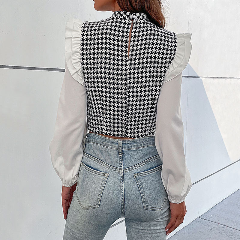 Black & White Checked Ruffles Crop Top