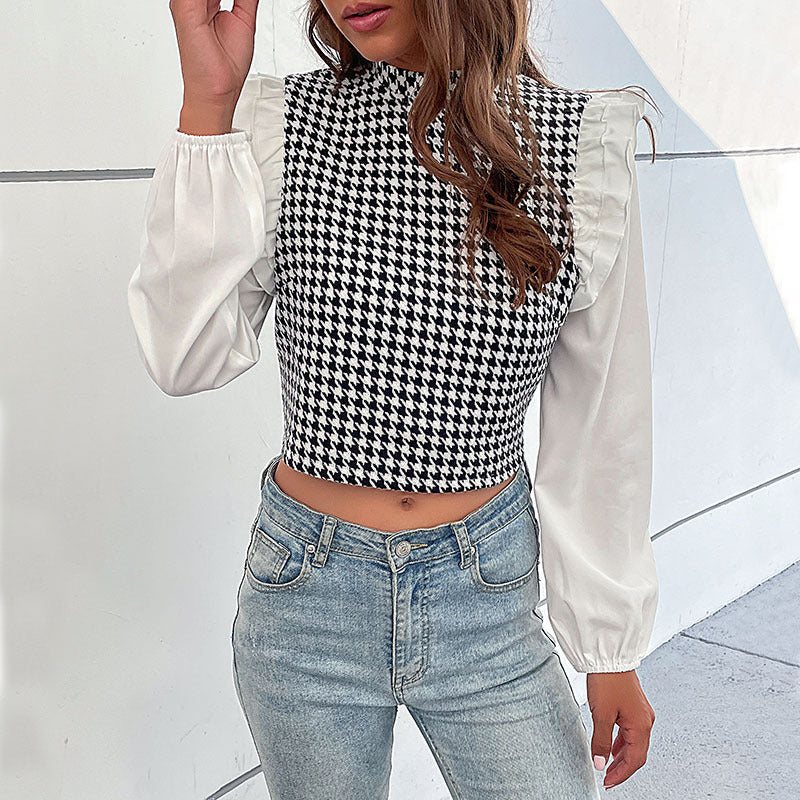 Black & White Checked Ruffles Crop Top