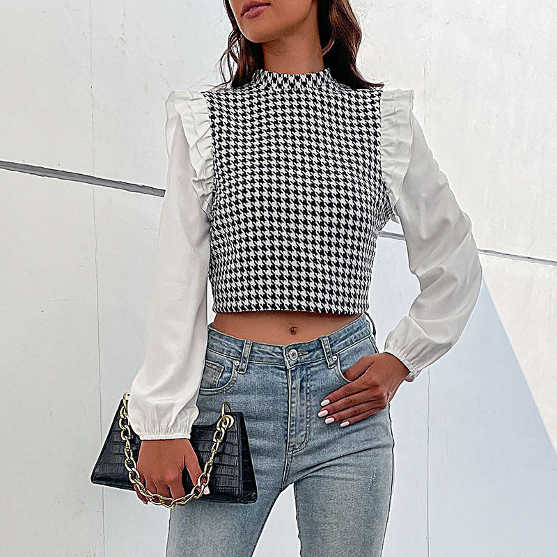 Black & White Checked Ruffles Crop Top