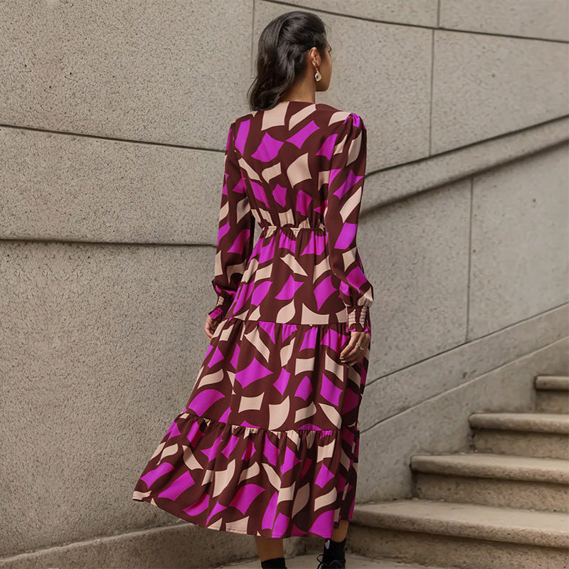Fuchsia Abstract Printed Tie Up A-Line Midi Dress