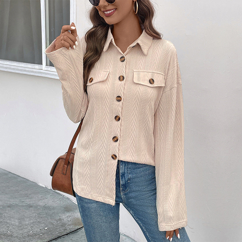Beige Textured Spread Collar Casual Shirt