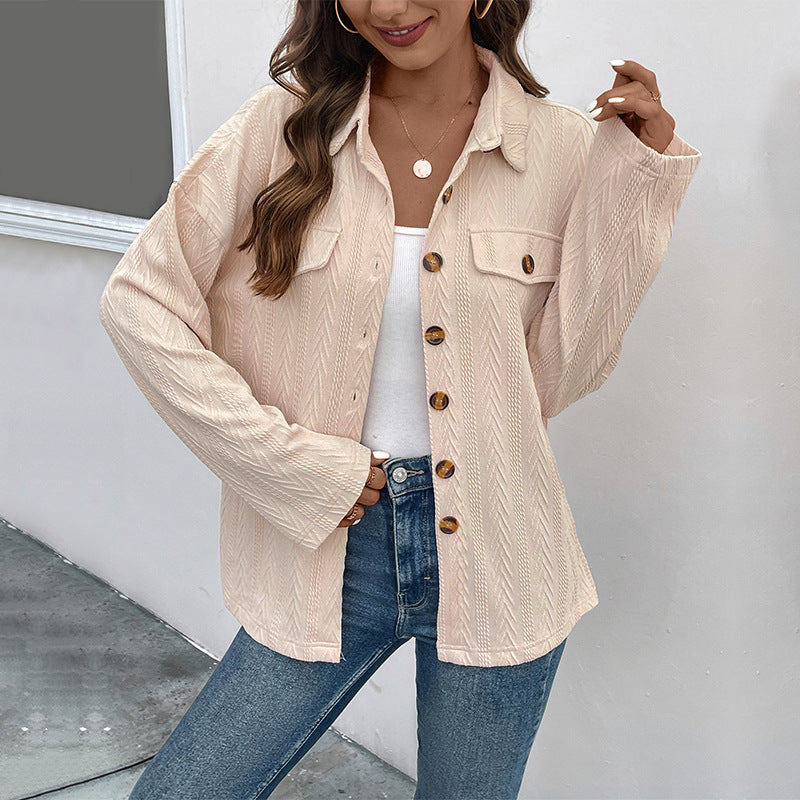 Beige Textured Spread Collar Casual Shirt