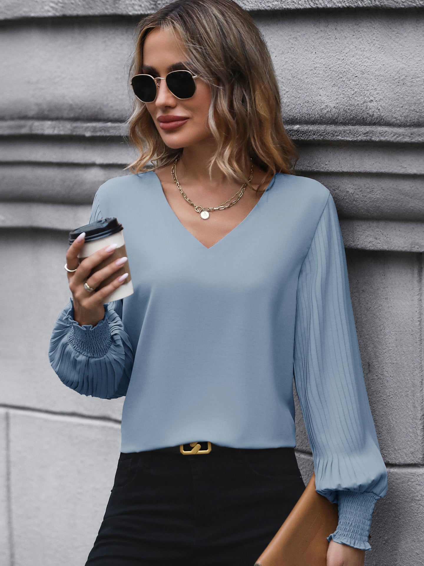 Women Solid V-Neck Top