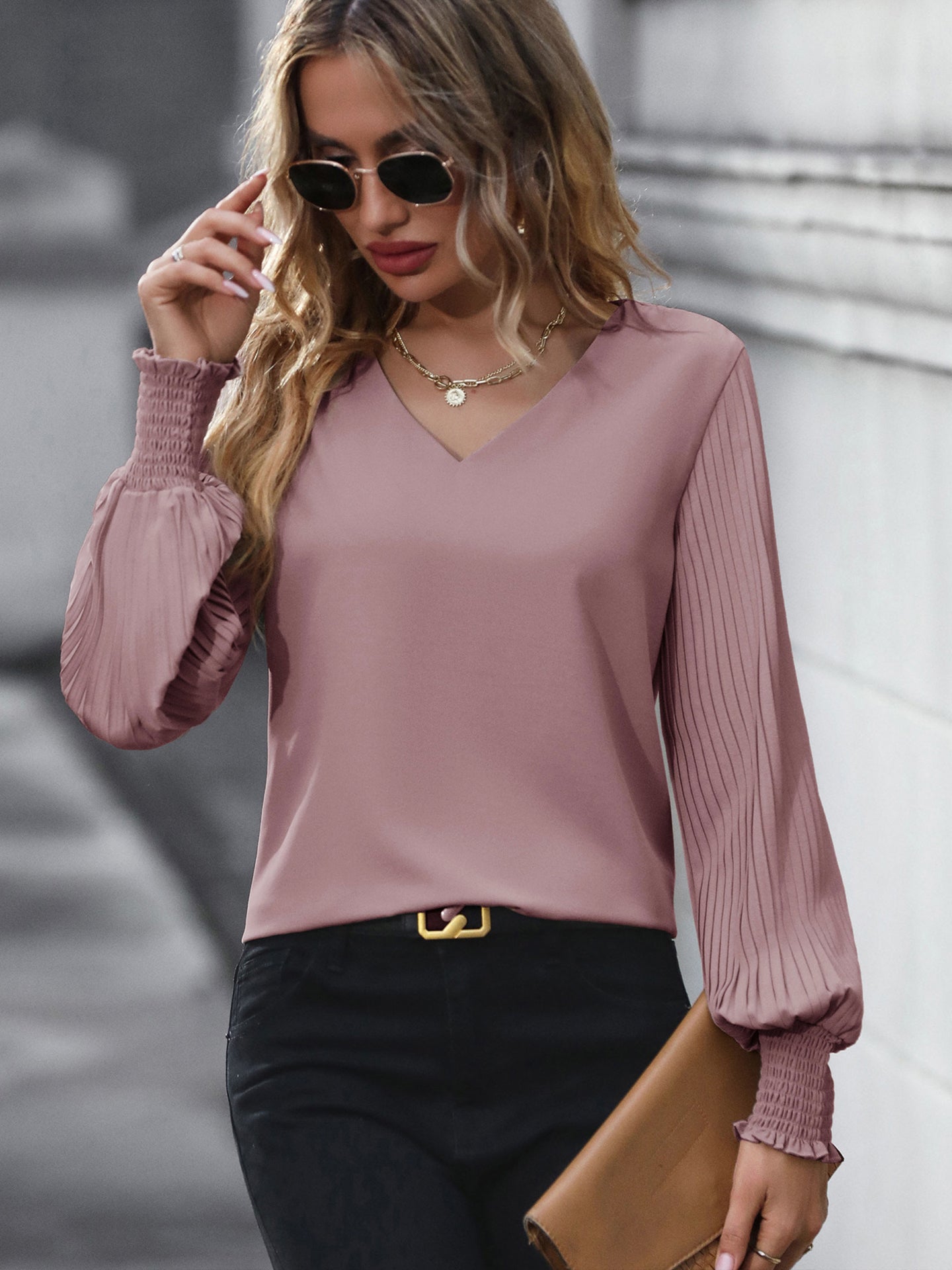Women Solid V-Neck Top