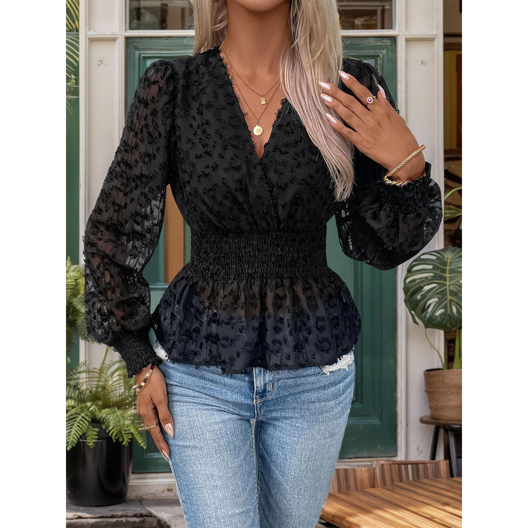 Women Crochet V-Neck Top