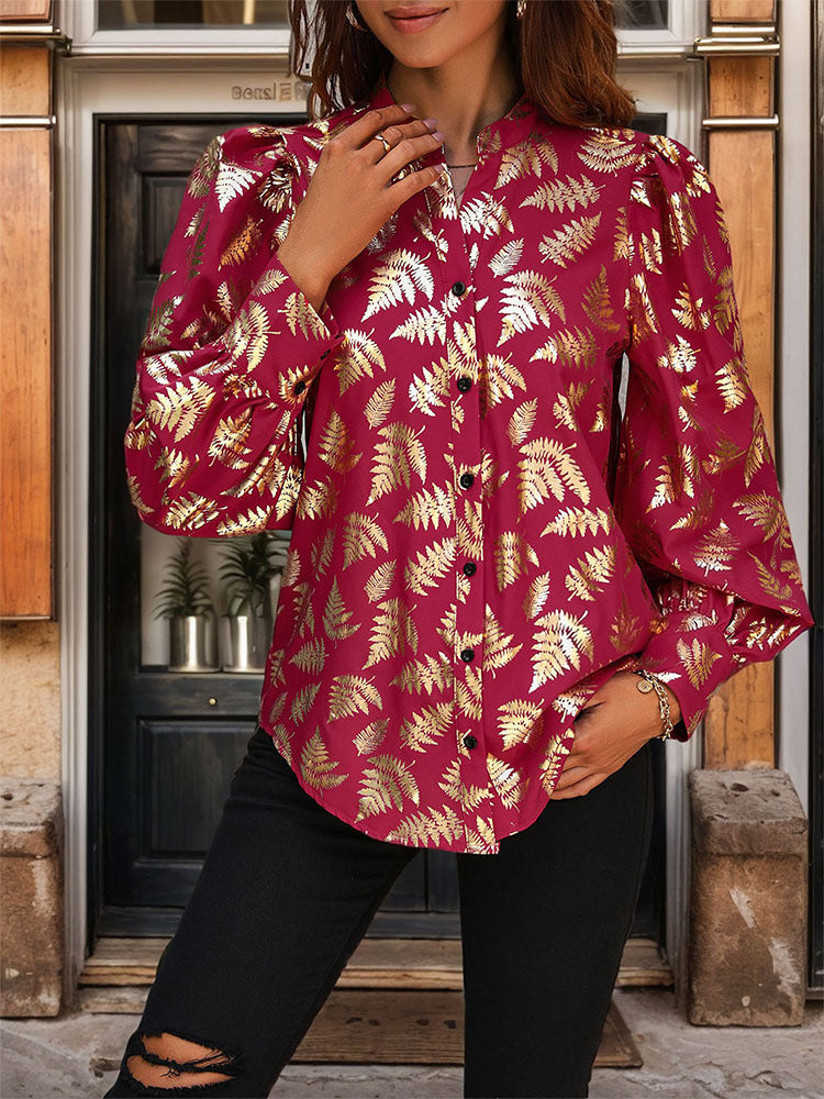 Women Abstract Printed Mandarin Collar Top