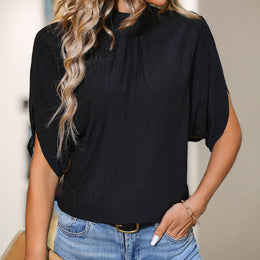 Black High Neck Slit Sleeve Top