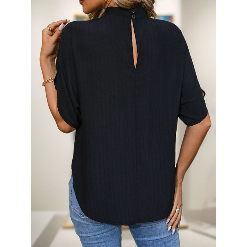 Black High Neck Slit Sleeve Top