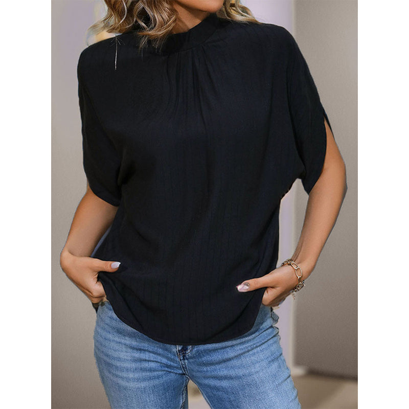 Black High Neck Slit Sleeve Top