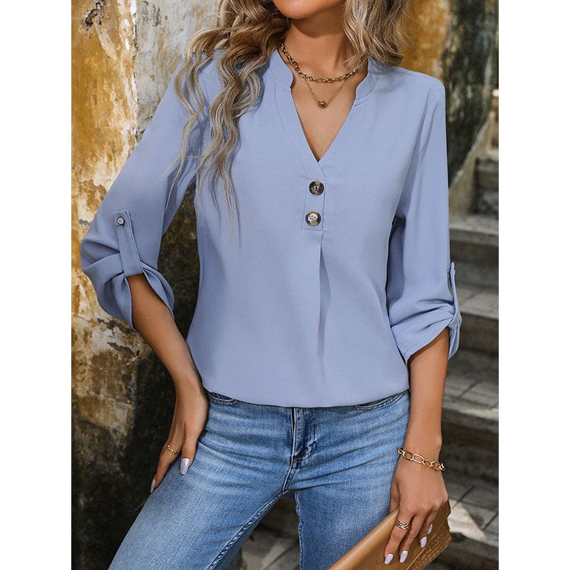 V-Neck Roll-Up Sleeves Top