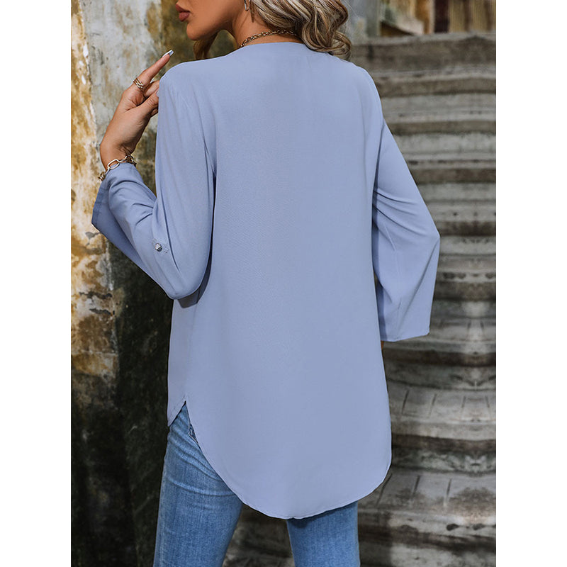 V-Neck Roll-Up Sleeves Top