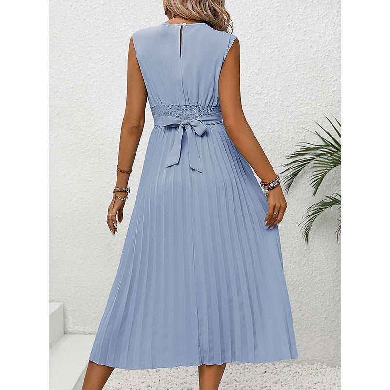Blue Striped Sleeveless Midi Dress