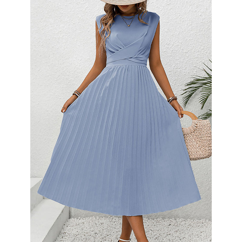 Blue Striped Sleeveless Midi Dress