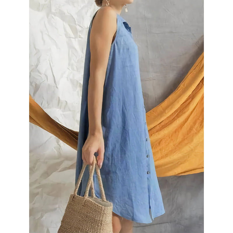 Blue Shirt Collar Cotton Shirt Dress